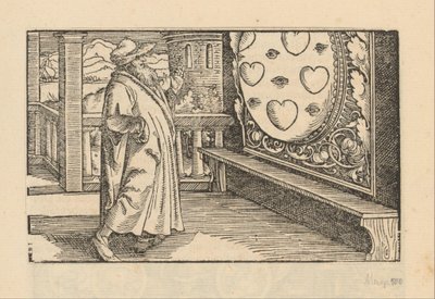 Old Man in Front of a Mirror with Hearts and Eyes by Anonymous