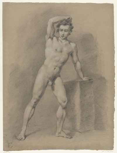 Standing Male Nude Leaning on a Block, Seen from the Front by Anonymous
