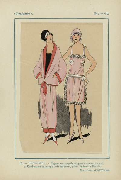 Très Parisien, 1923, No 7: 16.- CAREFREE. - 1. Pajamas in silk jersey... by Anonymous