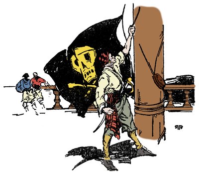 A pirate hoists the black flag to death Illustration from 