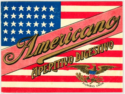 Advertisement for Italian short drink Americano, with American flag by Anonymous Anonymous