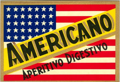Advertisement for Italian short drink Americano, with American flag by Anonymous Anonymous