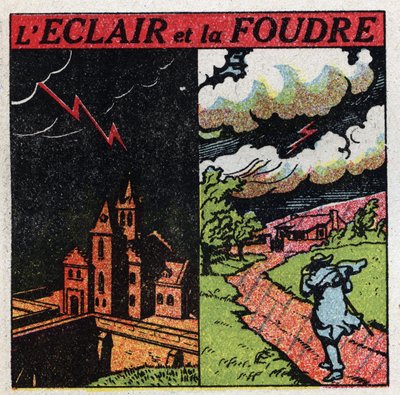Atmospheric electricity: lightning and lightning. Anonymous illustration from 1925. Private collection. by Anonymous Anonymous