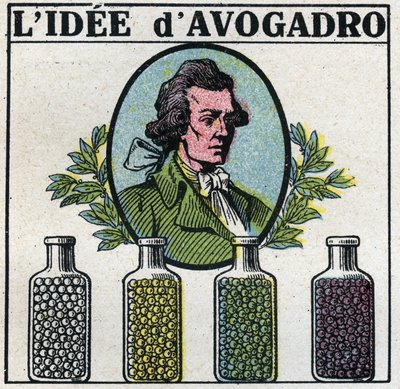 Atoms: The Idea of Amedeo Avogadro (1776-1856). Anonymous illustration from 1925. Private collection. by Anonymous Anonymous