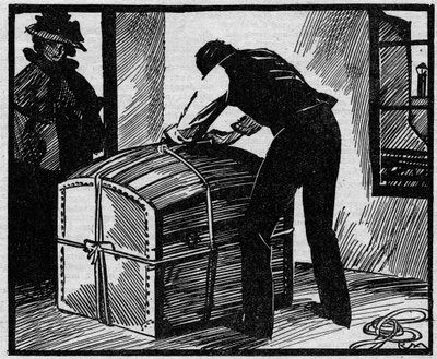 Case Eyraud-Bompard: discovery of the trunk used to hide the corpse of the bailiff Gouffe. Illustration from 