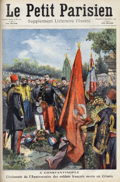 Ceremony in Constantinople of the Byzantine Empire (Istanbul, Turkey) for the anniversary of the French soldiers who died in Crimea. One of the newspaper 