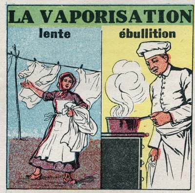 Changes in States: Slow Vaporization (Wind Action) or Boiling (Heat Under a Pan). Anonymous illustration from 1925. Private Collection by Anonymous Anonymous