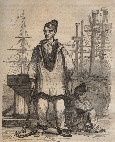 Convictions to perpetuity at the Rochefort Bagne in the 19th century. Engraving in Histoire des bagnes depuis leur création à nos jours (1877) by Pierre Zaccone. by Anonymous Anonymous