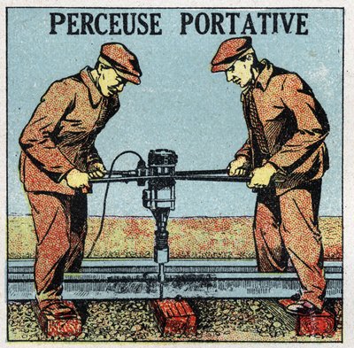 Electric tools: portable drill. Anonymous illustration from 1925. Private collection. by Anonymous Anonymous