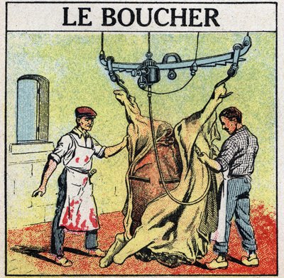 Electric tools: the butcher. Anonymous illustration of 1925. Private collection. by Anonymous Anonymous