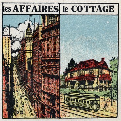 Electric trams: tram line in the city and in the countryside. Anonymous illustration from 1925. Private collection. by Anonymous Anonymous