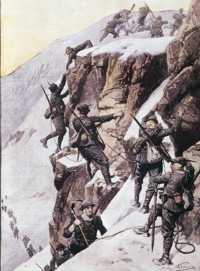 First World War: Italian Alpine Hunters Climbing the Summit of the Tuckettspitze, Alps Circa 1915. Illustration from 
