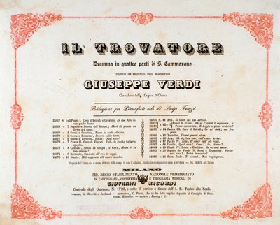 Frontispiece of Il trovatore (The Troubadour), opera by Giuseppe Verdi by Anonymous Anonymous