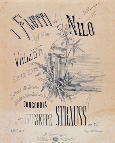 Frontispiece of Musical Scores of Nile Waters Waltzes for Piano by Josef Strauss by Anonymous Anonymous
