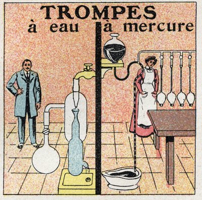 Gas pressure: water tubes and mercury tubes. Anonymous illustration from 1925. Private collection. by Anonymous Anonymous