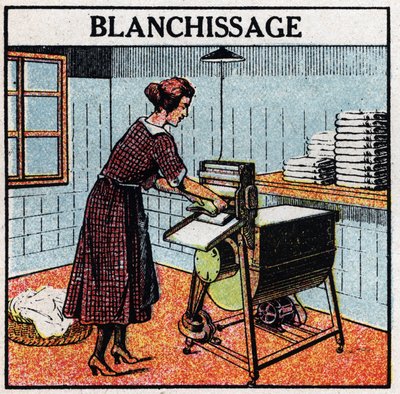 Household uses of electricity: whitewashing. Anonymous illustration from 1925. Private collection. by Anonymous Anonymous