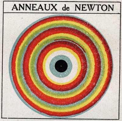 Interferences: rings by Isaac Newton. Anonymous illustration from 1925. Private collection. by Anonymous Anonymous