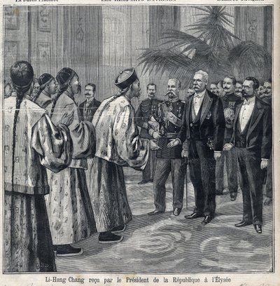 Li Hongzhang received by the President of the Republic Felix Faure at the Elysee Palace. Engraving in 