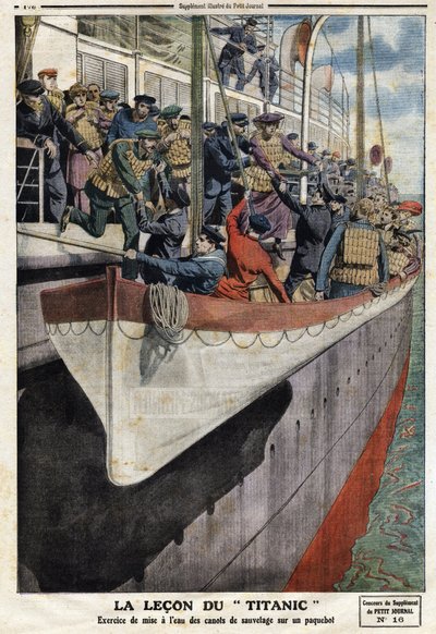 Lifeboat Exercise Onboard a Liner Following the Sinking of the RMS Titanic - Illustration from 