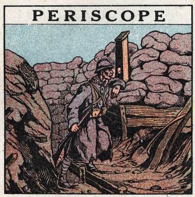 Light reflection: periscope used in a trench by a Hairy during the First World War. Anonymous illustration from 1925. Private collection. by Anonymous Anonymous