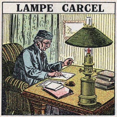 Light Sources: Carcel Lamp, Invented by Guillaume Carcel (1750-1812) and Using Vegetable Oil. Anonymous Illustration from 1925. Private Collection by Anonymous Anonymous