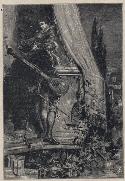 Lucrezia Borgia and Don Gaspare Aversa, count of Procida - engraving from 
