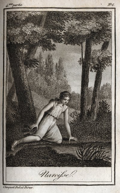 Narcisse contemplating his reflection (engraving of 1819 in 