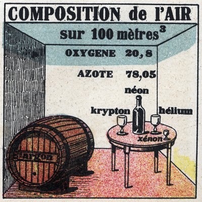 New gas properties: air composition. Anonymous illustration from 1925. Private collection. by Anonymous Anonymous