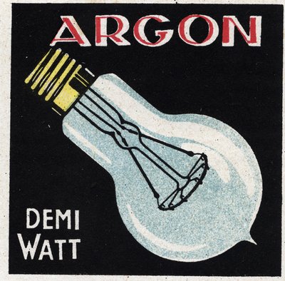 New gas properties: argon is used to fill a half watt bulb. Anonymous illustration from 1925. Private collection. by Anonymous Anonymous