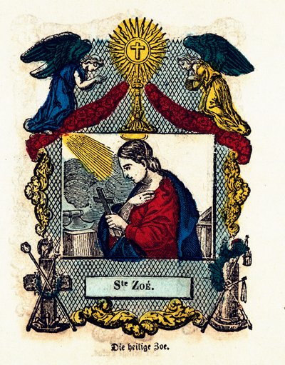 Pious image: Saint Zoe. Engraving of the 19th century. Private collection by Anonymous Anonymous