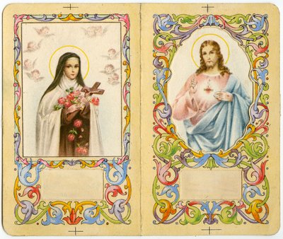 Pious image: St Therese of the Child Jesus and Jesus with sacred heart by Anonymous Anonymous