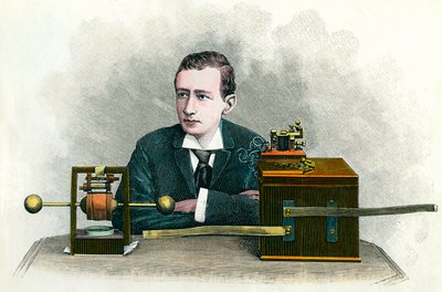 Portrait of Guglielmo Marconi (1874-1937), Italian physicist, inventor of the telegraph. Engraving around 1900. Private collection by Anonymous Anonymous