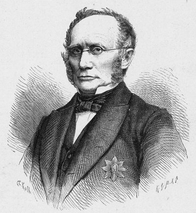 Portrait of Ludwig Windthorst, German Catholic politician. Engraving in 