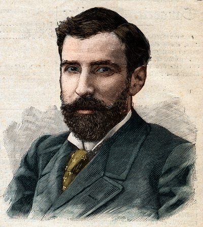 Portrait of Pietro Paolo Savorgnan di Brazza, Governor General of French Congo. Engraving in 