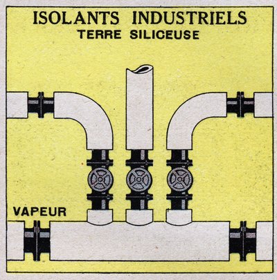 Radiation and Conductibility: Industrial Insulation. We Surround the Pipes with Siliceous Earth Bricks. Anonymous illustration from 1925. Private Collection by Anonymous Anonymous
