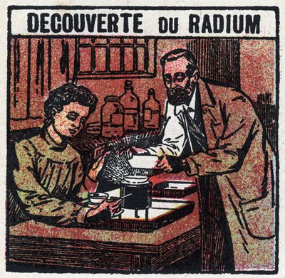 Radium: discovered by Pierre (1859-1906) and Marie Curie (1867-1934) in 1898. Anonymous illustration from 1925. Private collection. by Anonymous Anonymous