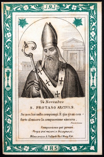 Saint Protais, Bishop of Milan. Pious image. Postcard. The beginning of the 20th century. Private Collection by Anonymous Anonymous