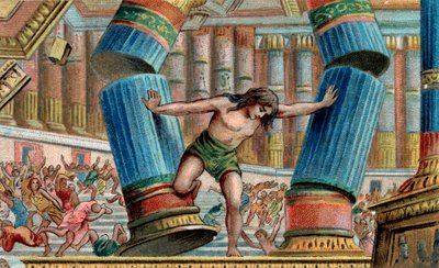 Samson bringing down the Temple of Dagon - Chromolithography - Private collection by Anonymous Anonymous