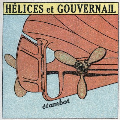 Ships: helices and rudders. Anonymous illustration of 1925. Private collection. by Anonymous Anonymous
