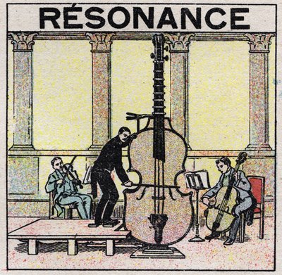 Sound energy: resonance used in the establishment of musical instruments. Anonymous illustration from 1925. Private collection. by Anonymous Anonymous