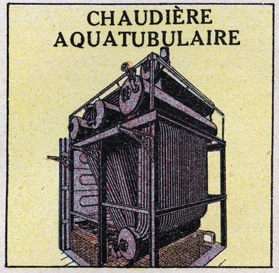 Steam generators: aquatubular boiler. Anonymous illustration from 1925. Private collection. by Anonymous Anonymous
