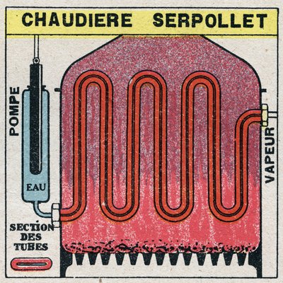 Steam generators: cross section of a boiler serpollet. Anonymous illustration from 1925. Private collection. by Anonymous Anonymous
