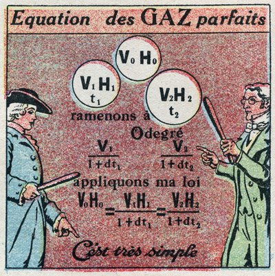 Temperature and expansion: perfect gas equation obtained through the law of Louis-Joseph Gay-Lussac and the law of Edme Mariotte. Anonymous illustration from 1925. Private collection by Anonymous Anonymous