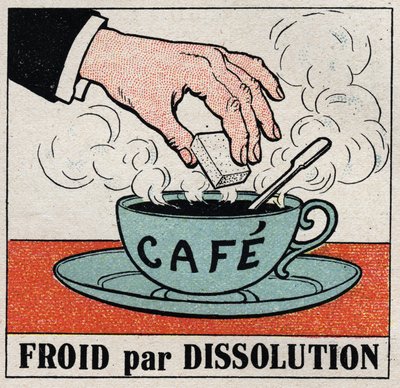 The Cold Industry: Cold by Dissolution. Putting a Sugar in a Cup of Hot Coffee Makes the Coffee Cool. Anonymous Illustration from 1925. Private Collection by Anonymous Anonymous