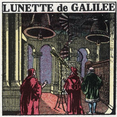 The first optical instruments: astronomical bezel of Galileo Galilei invented in 1610. Anonymous illustration from 1925. Private collection. by Anonymous Anonymous