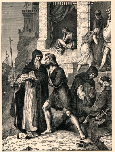 The redemption of captives by the Trinitarians: the Order of the Most Holy Trinity for the Redemption of Captives, known as the Order of the Trinitarians or Mathurins, takes care of redemption of Christians reduced to slavery by the Moors here in Tunisia. by Anonymous Anonymous
