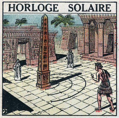 Time: solar clock (sundial) used in ancient Egypt. Anonymous illustration from 1925. Private collection. by Anonymous Anonymous