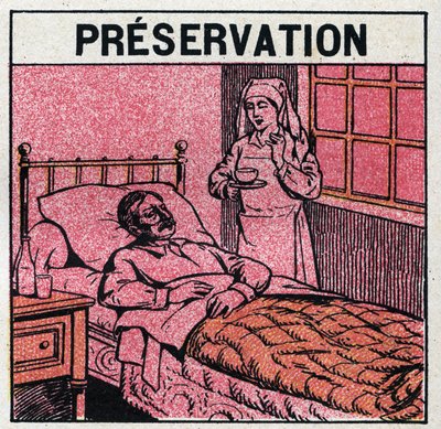 Ultraviolet rays: to avoid scars caused by smallpox, patients should be treated in rooms or enter only red light, free of ultraviolet rays. Anonymous illustration from 1925. Private collection. by Anonymous Anonymous