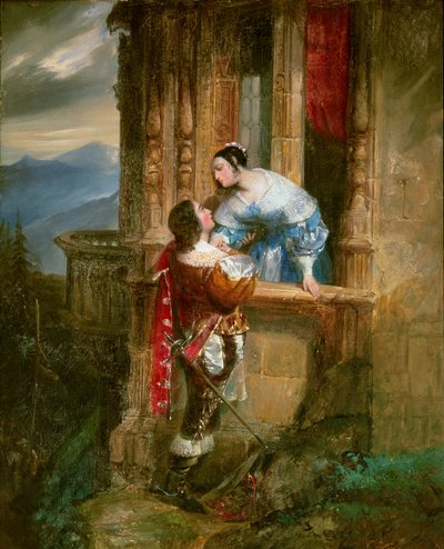 Young Man Courting a Lady on His Balcony. Illustration for 