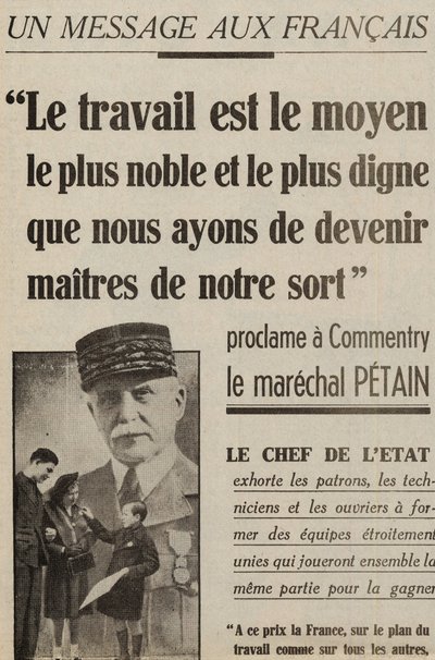 Message to the French proclaims a Commentary by Marshal Petain: 